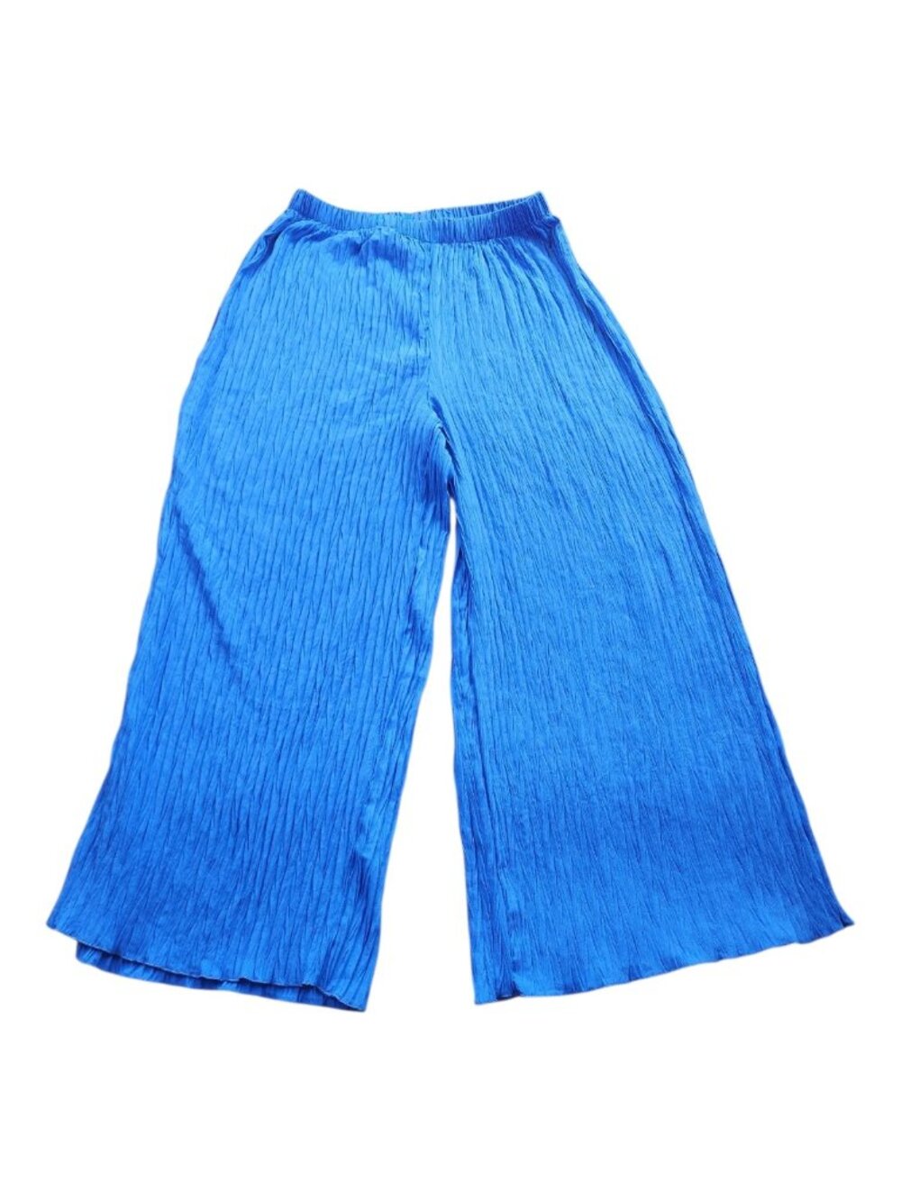 Boho Cobalt Blue Crinkle Palazzo Pants Wide Leg Pull On Flowy XL - Picture 3 of 10